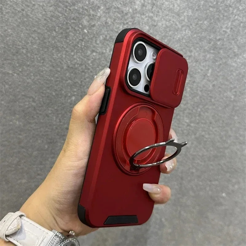 Luxury Rugged Armor Magnetic Bracket iPhone Case - Slide Camera Protection