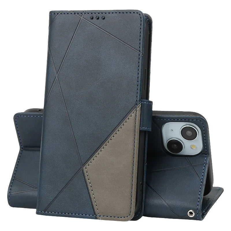 Flip Stand Leather Wallet Case for iPhone 6-15 Pro Max, SE, Mini