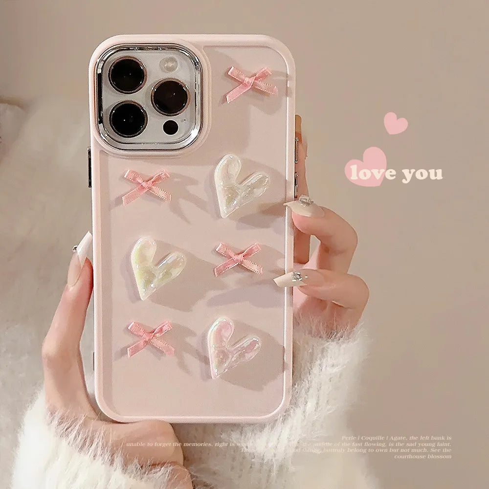 Ins Cute 3D Pearl Love Heart iPhone Case for 7-16 Pro Max, SE, XS, XR