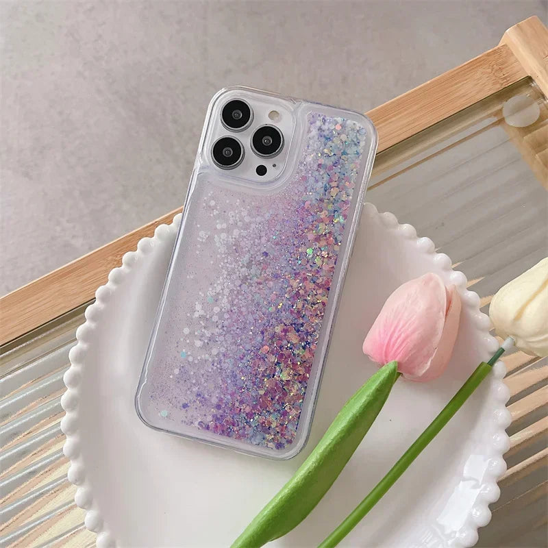 Luminous Quicksand Clear Case for iPhone 14/15/16 Pro Max – Light-Up Sequins Shell