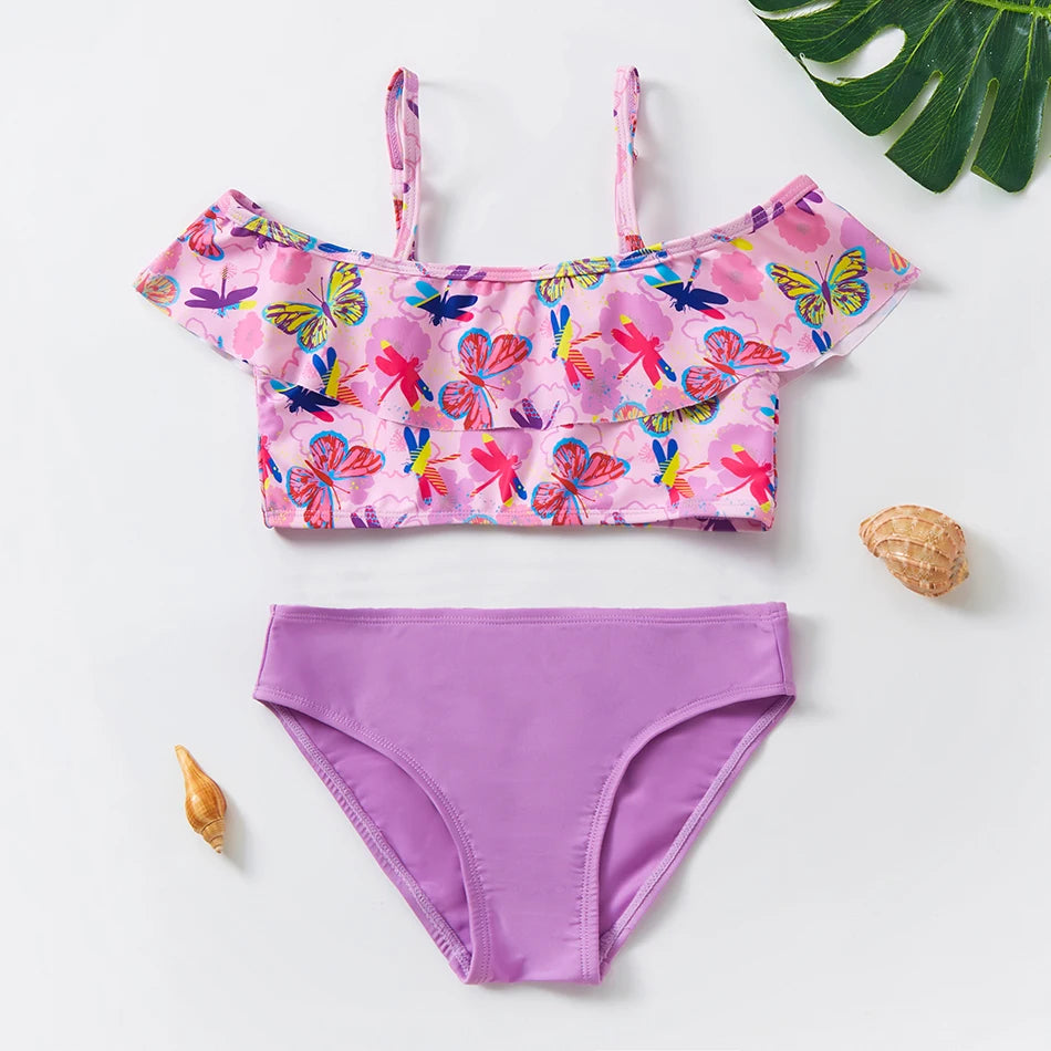 Girls Swimsuit Two Piece Hot Stamping Children's Swimwear Girls Beachwear