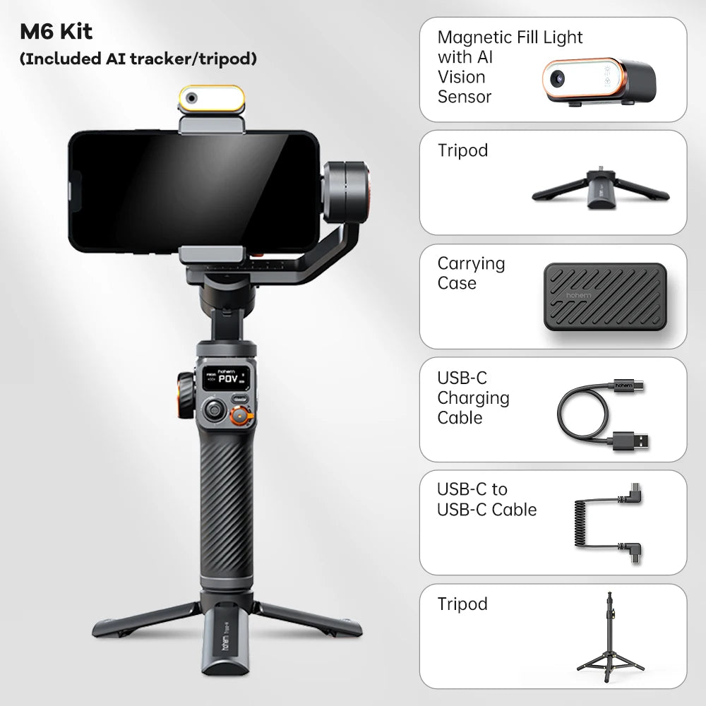 Hohem iSteady M6 Gimbal: Handheld Stabilizer with AI Fill Light