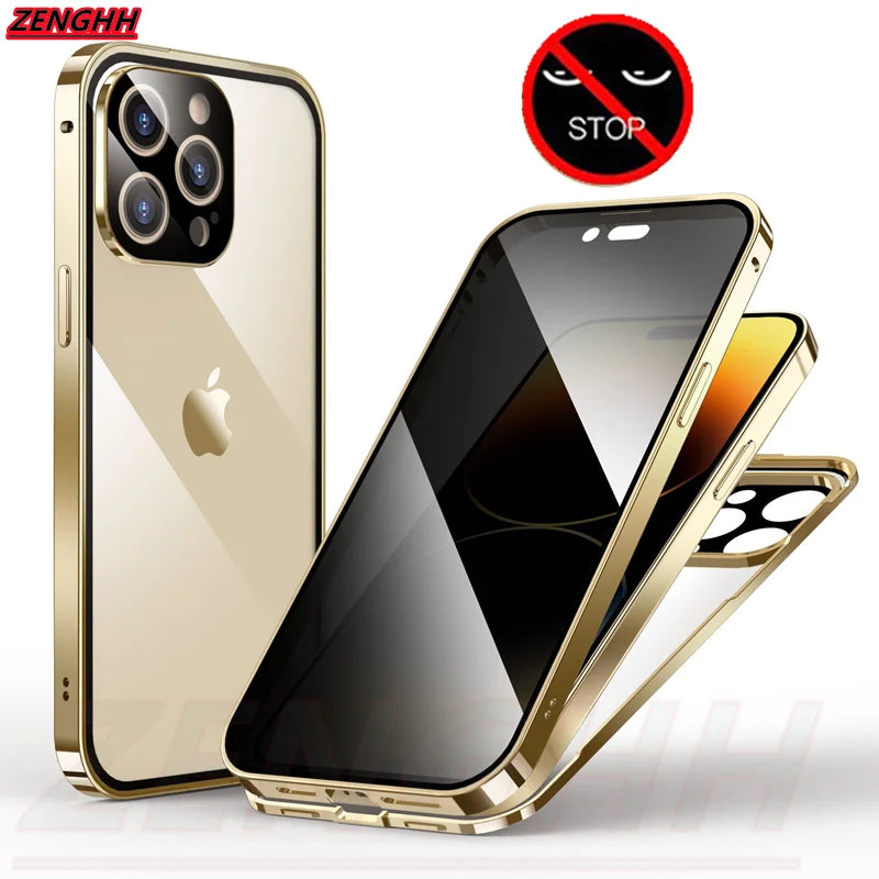 Double Glass Anti-Peep Privacy Case for iPhone 12-15 Pro Max