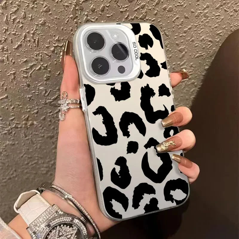 Leopard Print Electroplate iPhone Case - IMD Silver Cover