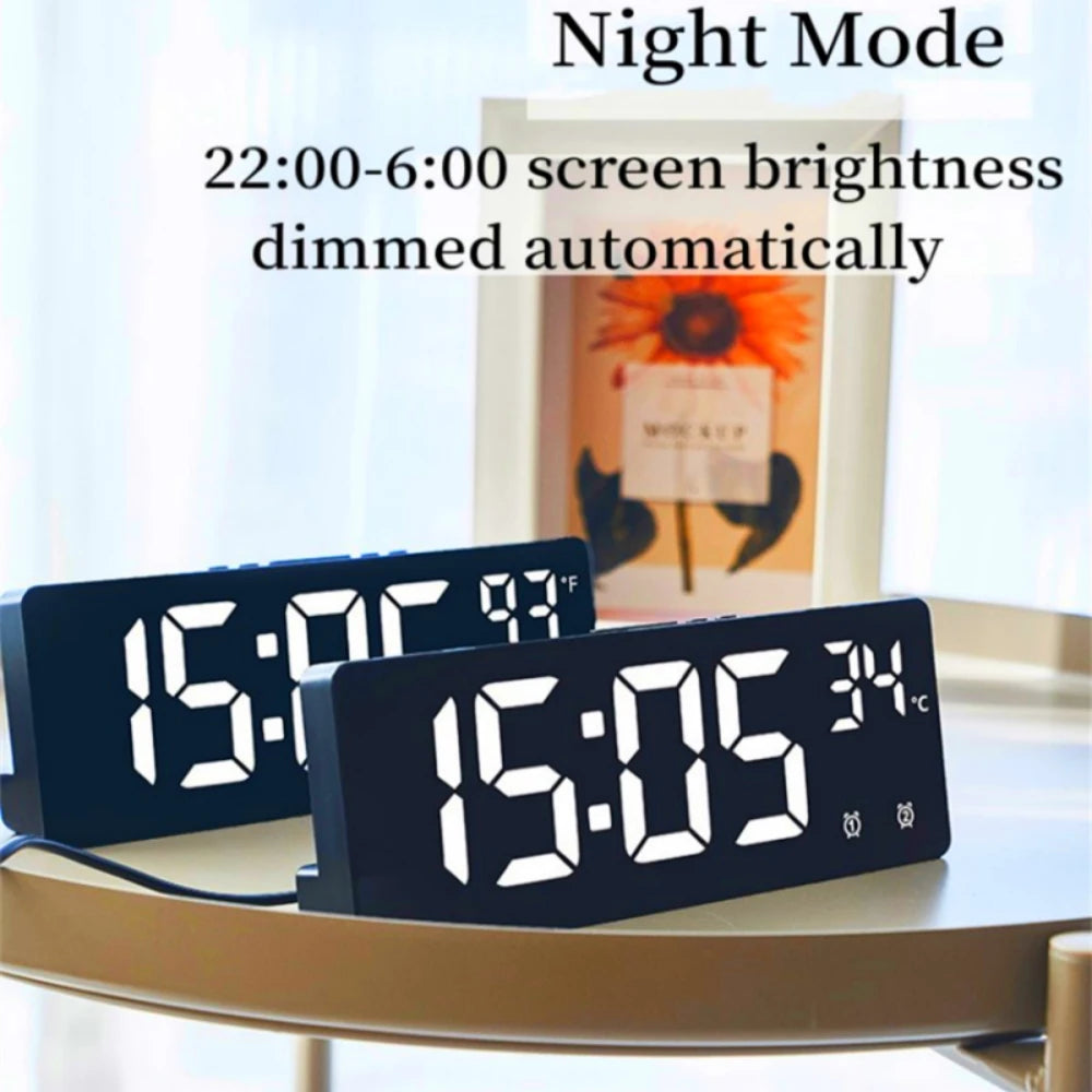 Voice control LED alarm clock, versatile.