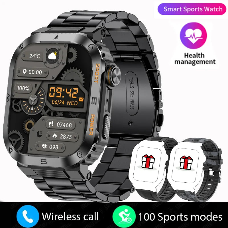 Rugged Military Smart Watch: IP68 Waterproof, 2.01'' HD, Bluetooth