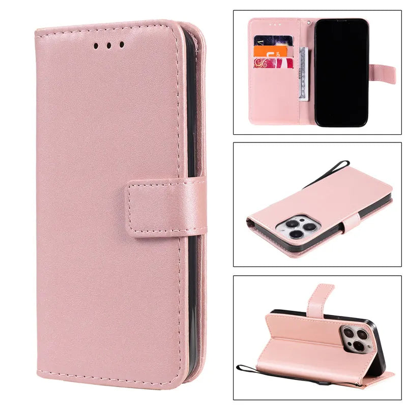Wallet Leather Case with Card Slot for iPhone 15 Pro Max, 14 Plus, 13, 12, 11