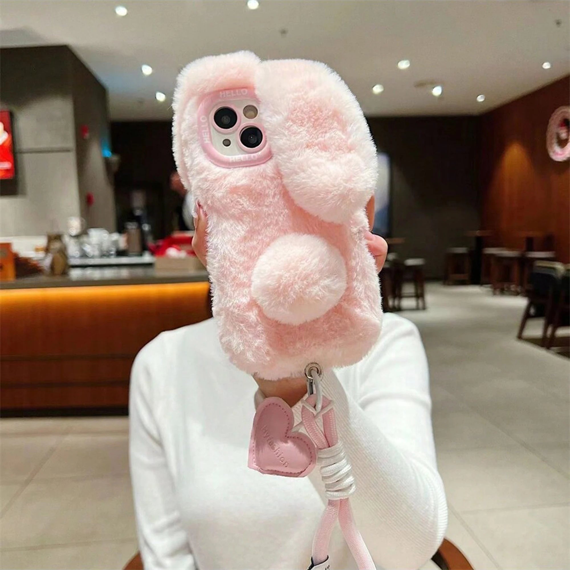 Pink Bunny Plush Phone Case – Cozy & Cute