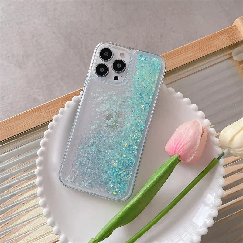 Luminous Quicksand Clear Case for iPhone 14/15/16 Pro Max – Light-Up Sequins Shell