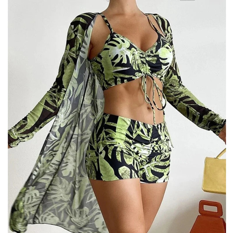 Summer Print Tankini Sets - Women's Three-Piece Swimsuits