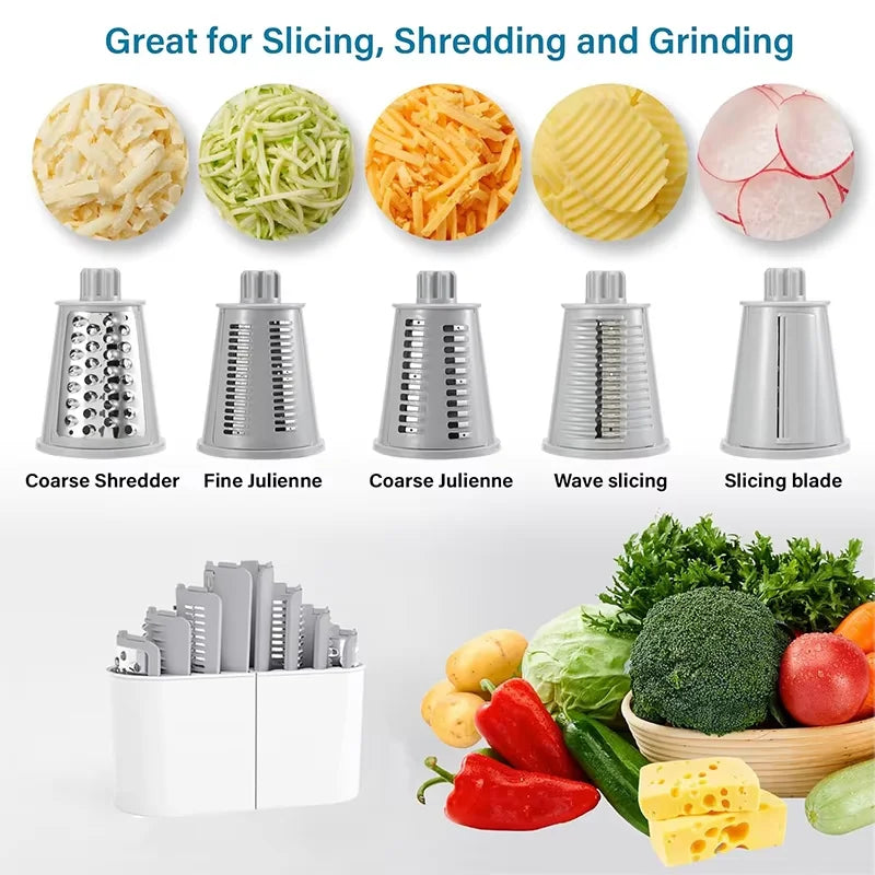 5-in-1 Rotary Cheese Grater & Vegetable Slicer – Manual Kitchen Shredder