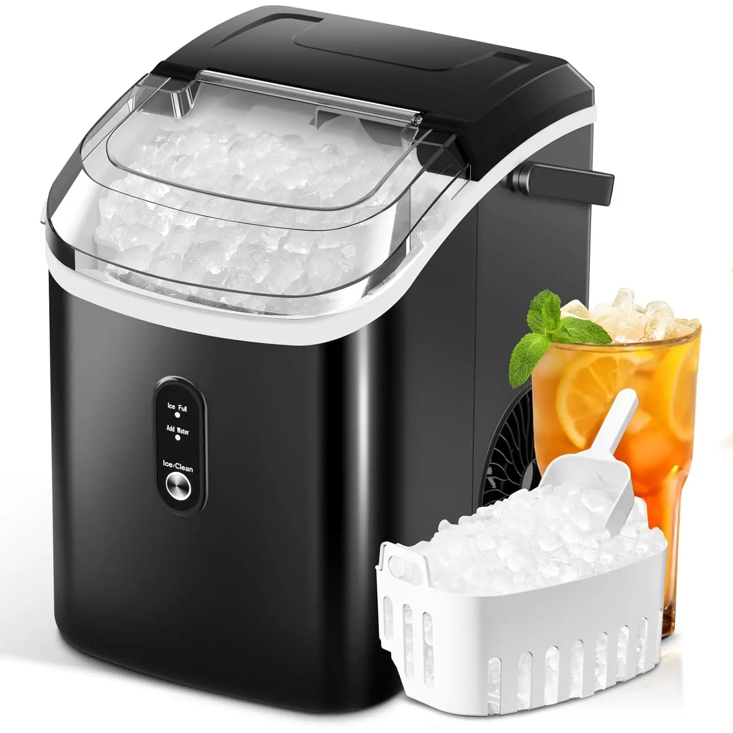 Nugget Ice Maker: 35.5Lbs/24Hrs, Self-Cleaning, Black