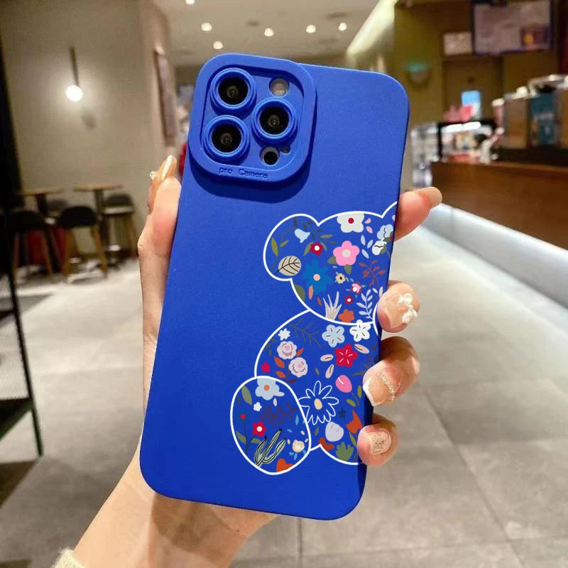 Floral Bear Painting iPhone Case for 7-16 Pro Max, SE, XS, XR