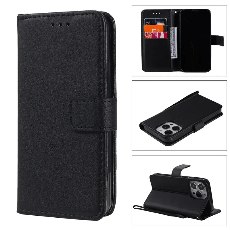 Wallet Leather Case with Card Slot for iPhone 15 Pro Max, 14 Plus, 13, 12, 11