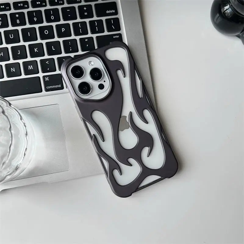 3D Flame Hollow Slim Shockproof Phone Case for iPhone 11-16 Pro Max Plus