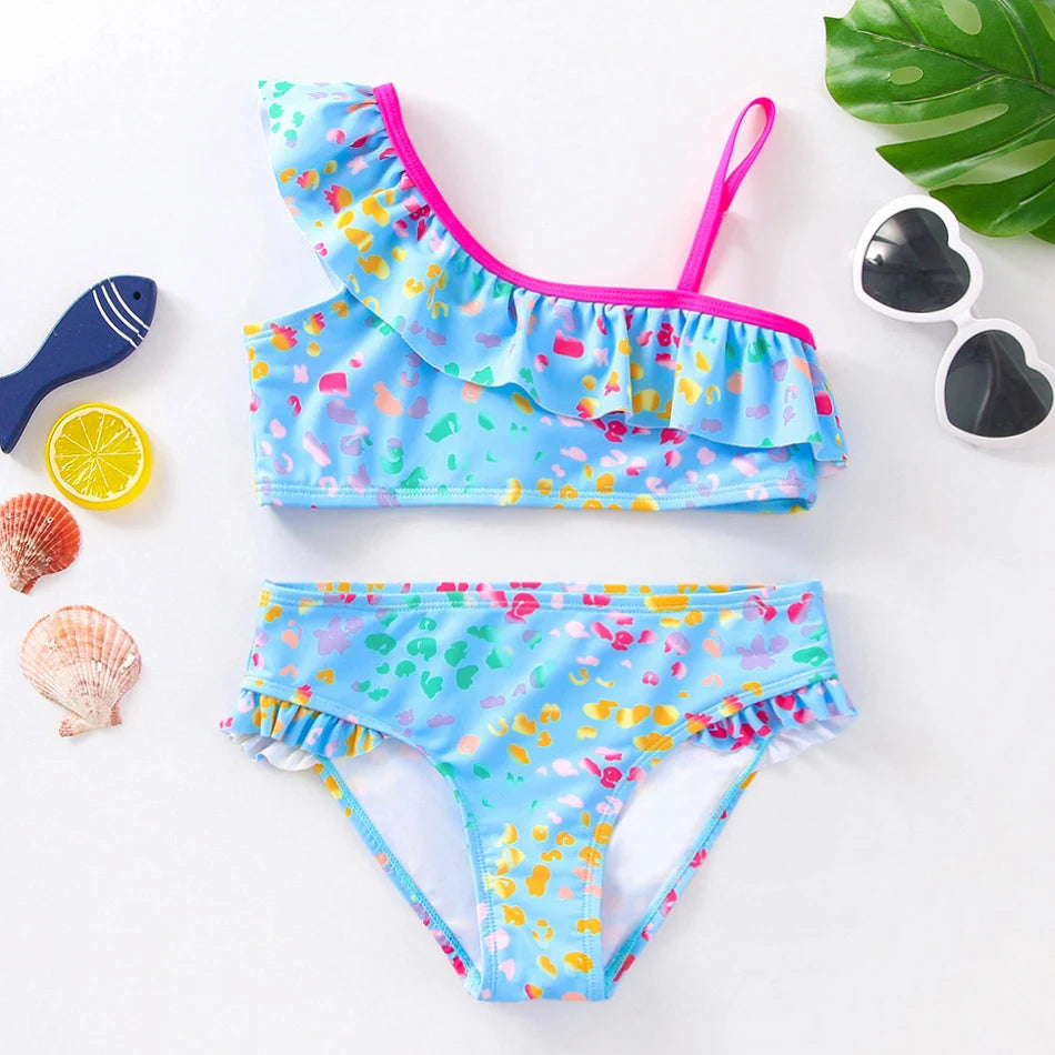 Girls Swimsuit Two Piece Hot Stamping Children's Swimwear Girls Beachwear