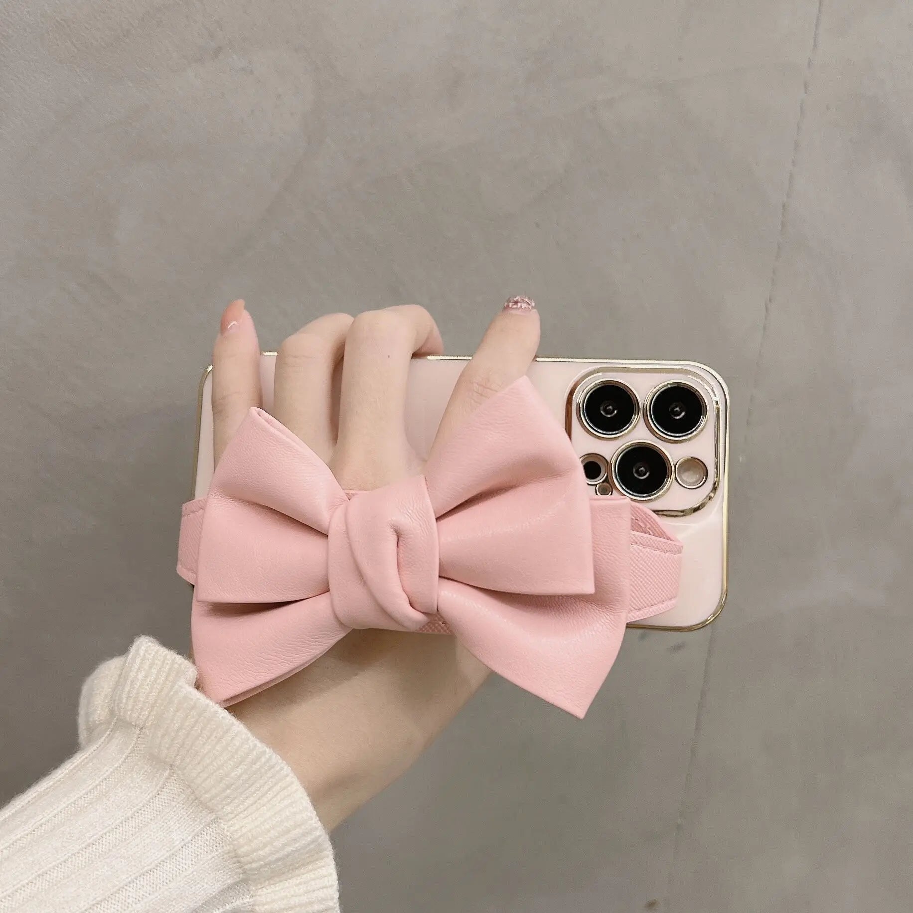 Leather Bow Stand Case for iPhone 11-16 & Pro Max - Soft Plating Camera Protection