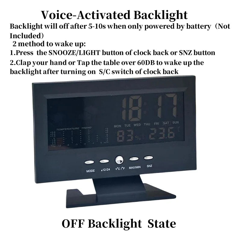 Voice-Controlled Backlight Digital Weather Clock: Date, Temperature, Humidity, 12/24H