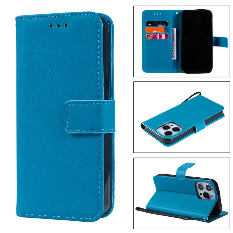 Wallet Leather Case with Card Slot for iPhone 15 Pro Max, 14 Plus, 13, 12, 11
