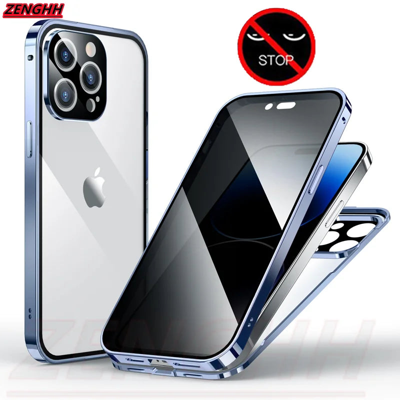 Double Glass Anti-Peep Privacy Case for iPhone 12-15 Pro Max