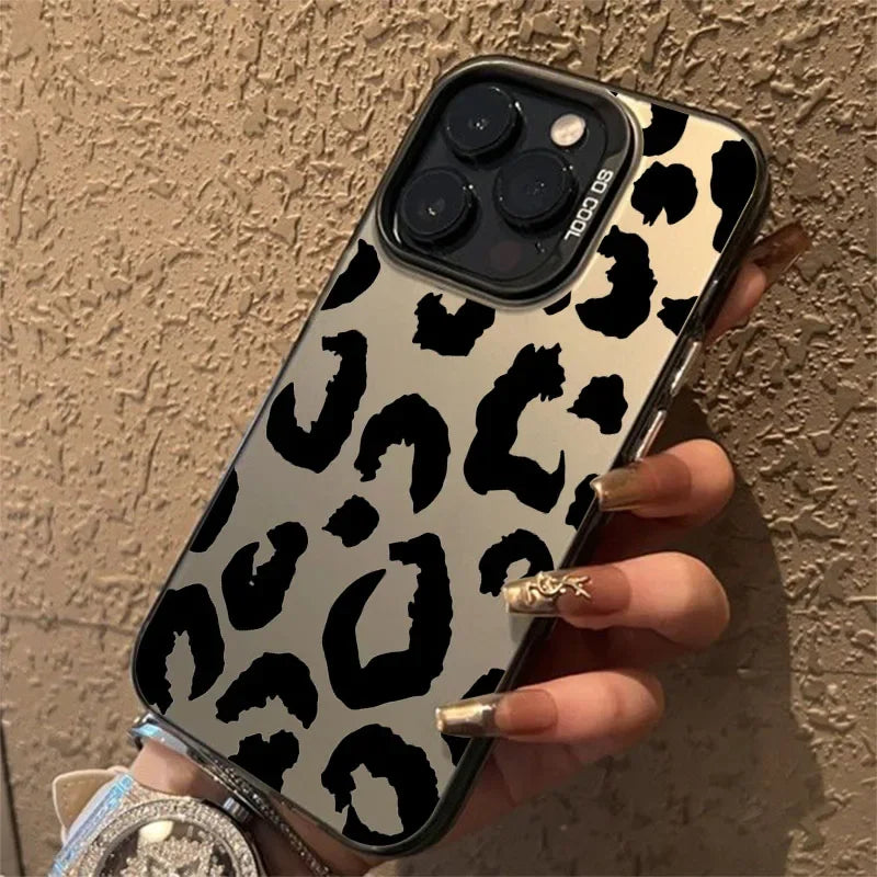 Leopard Print Electroplate iPhone Case - IMD Silver Cover
