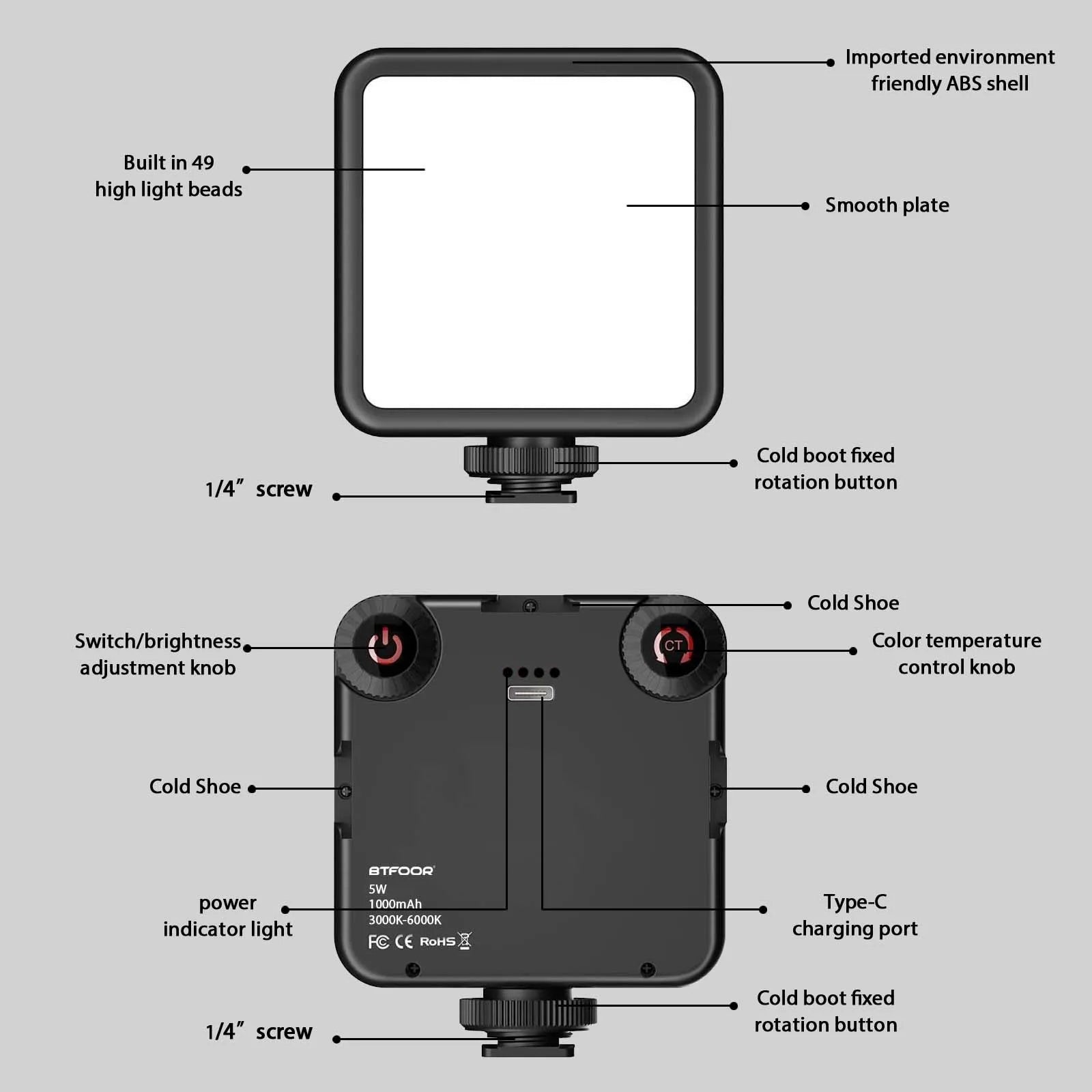 LED Clip Video Light Portable Photography On-Camera 3000K-6000K