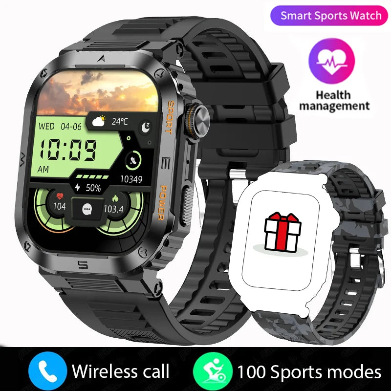 Rugged Military Smart Watch: IP68 Waterproof, 2.01'' HD, Bluetooth