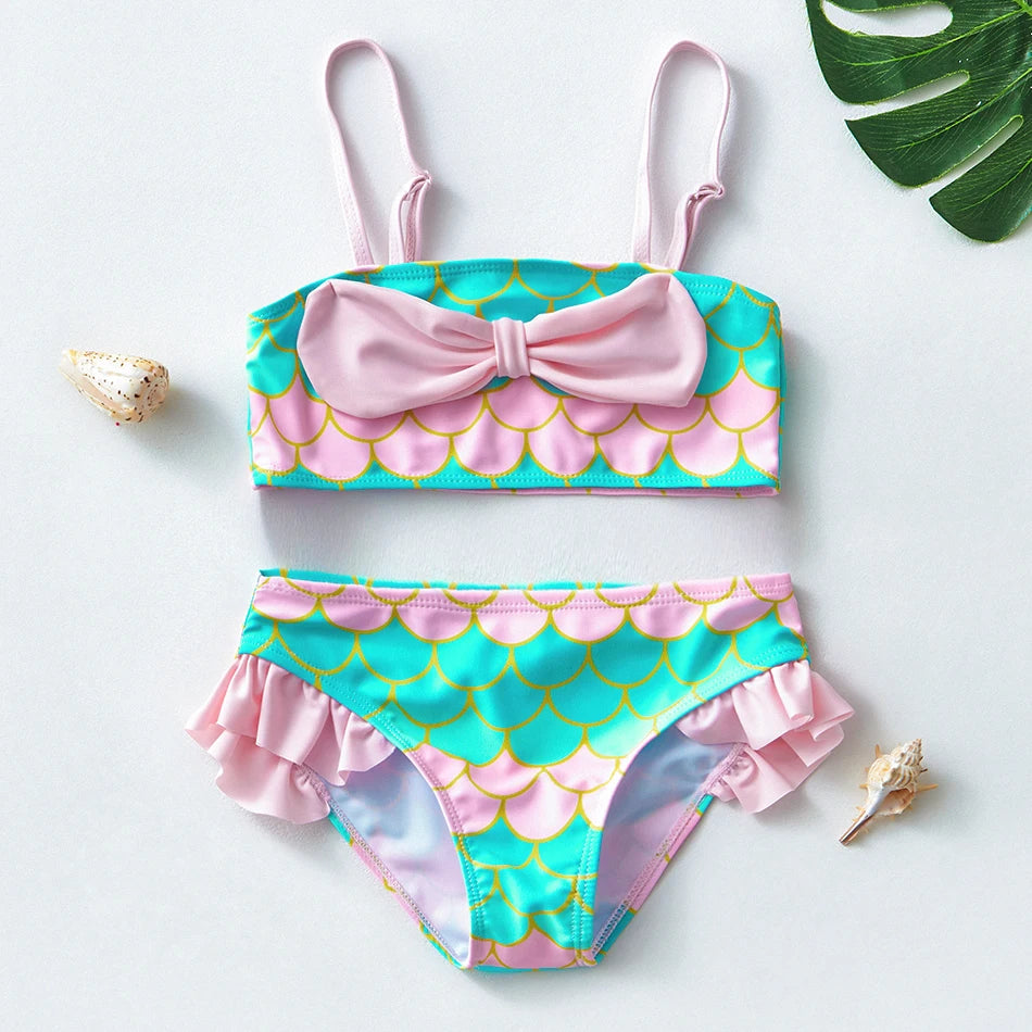 Girls Swimsuit Two Piece Hot Stamping Children's Swimwear Girls Beachwear