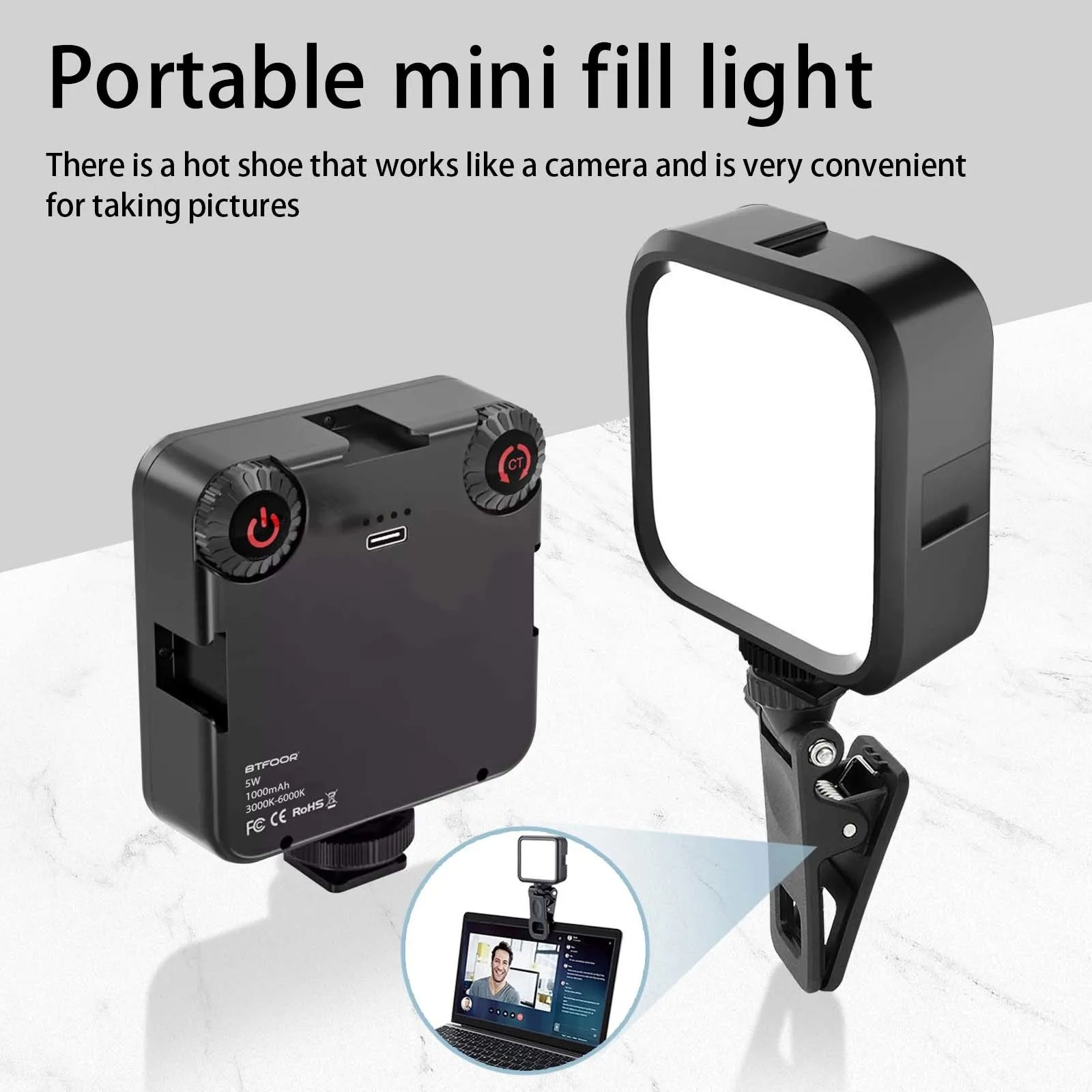 LED Clip Video Light Portable Photography On-Camera 3000K-6000K