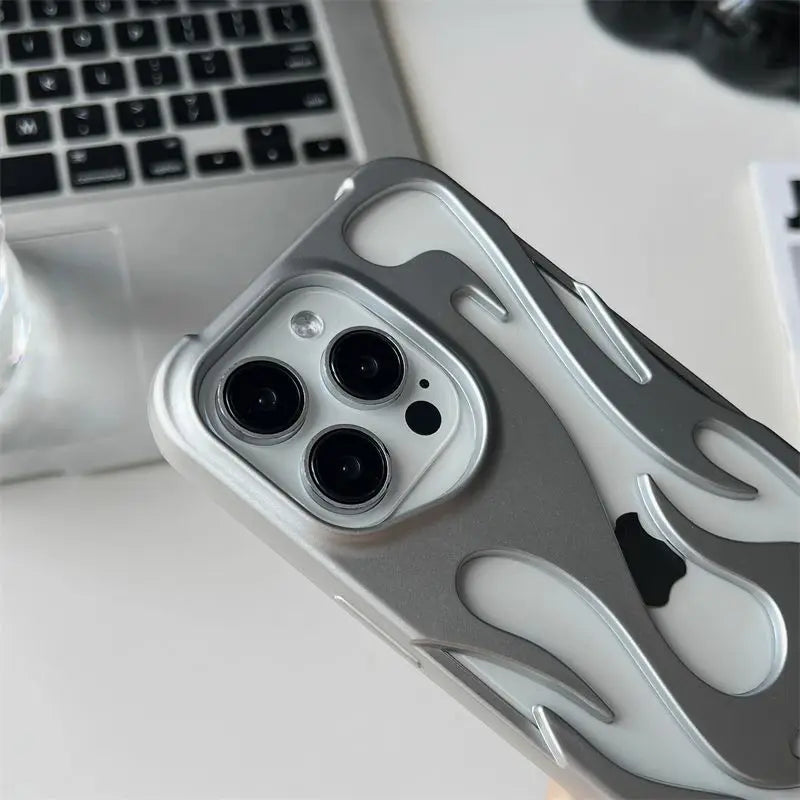 3D Flame Hollow Slim Shockproof Phone Case for iPhone 11-16 Pro Max Plus