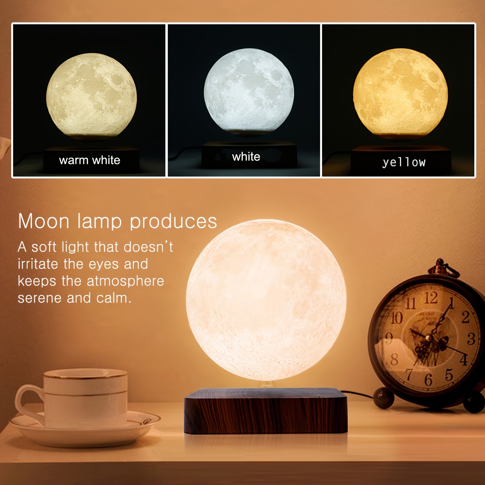 Magnetic Floating Moon Lamp - 3 Color Modes, Levitating Night Light