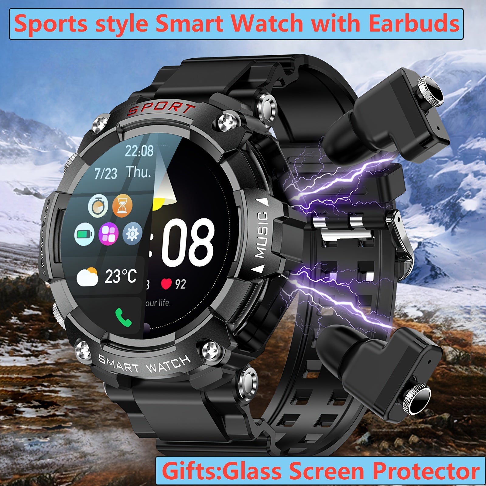 Smart Watch with TWS Earbuds, Fitness Tracker, MP3, Voice Recorder, Call Alerts